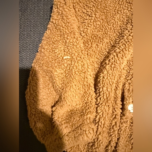 Shein Girls Smile Fuzzy Pullover Jacket sz 5Y with Hood Front Pocket Brown - Picture 5 of 6